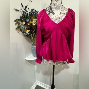 Strut & Bolt Pleated Draped Vibrant Pink Fashionista Blouse Size Medium